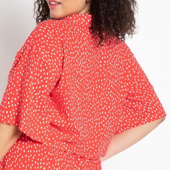 ELOQUII Red Polka Dot Button Down Front Tie Crop Shirt Plus Size 22 Pin-Up Retro - Picture 3 of 11